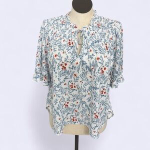 MELLODAY Floral Blouse with Tie-Front in Blue and Red